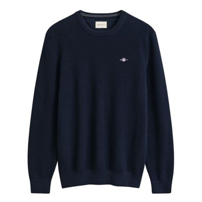 Gant Micro Textured Cotton Crew Neck Sweater - Dk Navy - 2XL