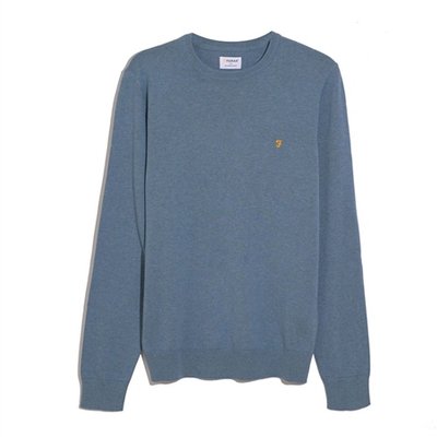 Farah Mullen Cotton Crew Neck Sweater - Blue Tide - M