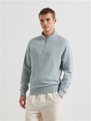 Farah Jim Organic Cotton 1/4 Zip Sweatshirt - Mist - S