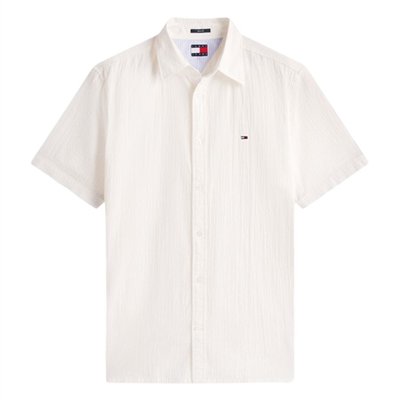 Tommy Jeans Regular Fit Seersucker Short Sleeve Shirt - White - XL
