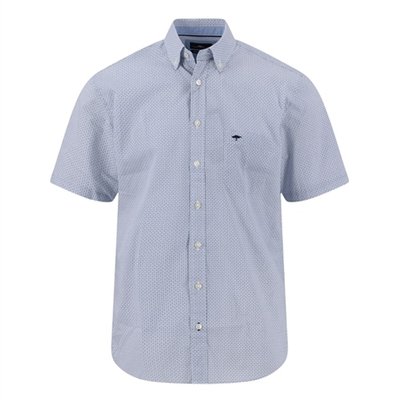Fynch Hatton Minimal Print Button Down Short Sleeve Shirt - Blue - L