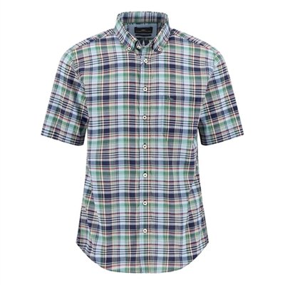 Fynch Hatton Colorful Madras Check Short Sleeve Shirt - Navy - S