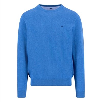 Fynch Hatton Fine Knit Cotton Crewneck Sweater - Blue - XL