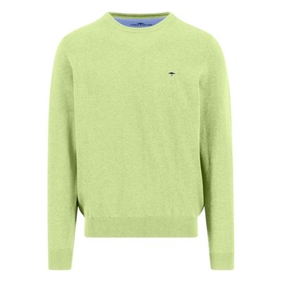 Fynch Hatton Fine Knit Cotton Crewneck Sweater - Lime Green - 2XL