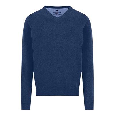 Fynch Hatton V-Neck Superfine Cotton Jumper - Navy - M