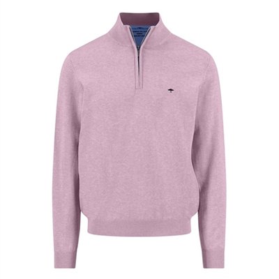 Fynch Hatton Fine Knit Cotton 1/4 Zip Sweater - Magnolia Pink - XL