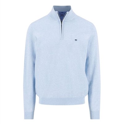 Fynch Hatton Fine Knit Cotton 1/4 Zip Sweater - Breeze Blue - XL