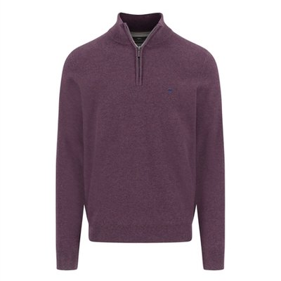 Fynch Hatton Cotton Troyer-Zip Structure Sweater - Purple - 2XL