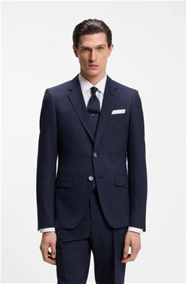 Boss Two Piece Slim Fit Micro-patterned Suit - Navy - 46