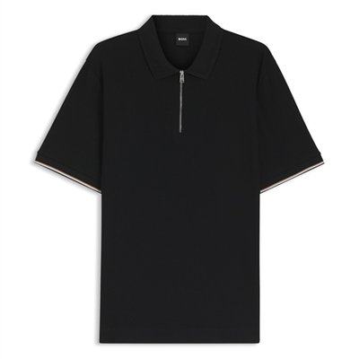 Boss Regular-fit Polo Shirt with Zip Closure- Black - M