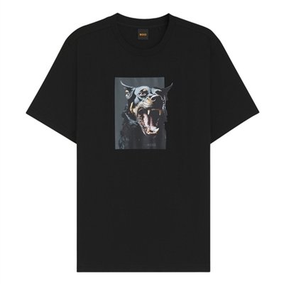 Boss Te_Dobermann Animal Print Cotton-jersey T-shirt - Black - S