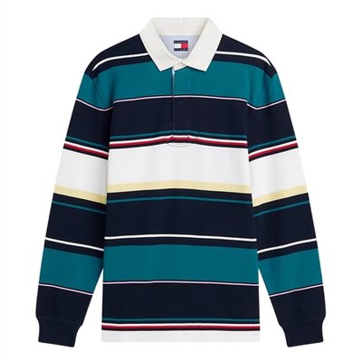Tommy Jeans Relaxed Fit Mixed Stripe Rugby Shirt - Navy - S