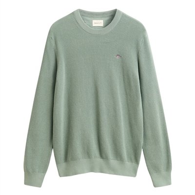 Gant Micro Textured Cotton Crew Neck Sweater - Green - XL