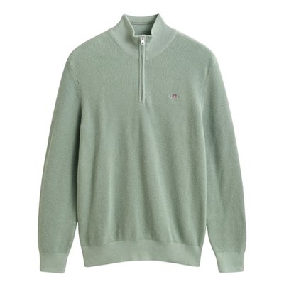 Gant Micro Textured Cotton Half Zip Jumper - Green - XL