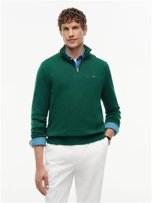Tommy Hilfiger Pima Cotton Cashmere Blend Half Zip Sweater - Green - 2XL