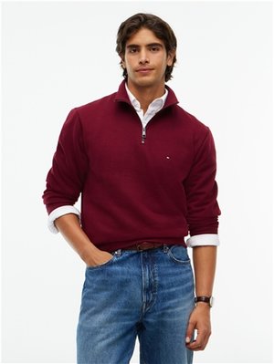 Tommy Hilfiger Essential Fleece 1/4 Zip Sweatshirt - Wine - 2XL
