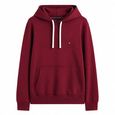 Tommy Hilfiger Peached Fleece Contrast Drawstring Hoodie - Wine - XS