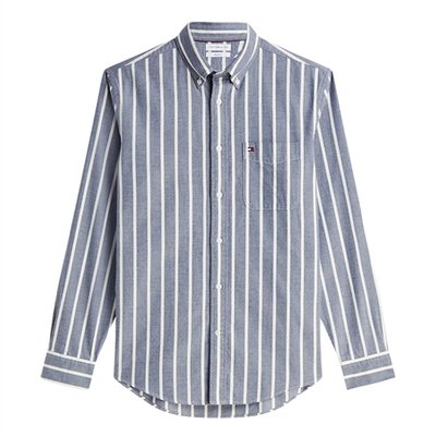 Tommy Hilfiger Regular Fit Brushed Flannel Stripe Shirt - Navy - XL