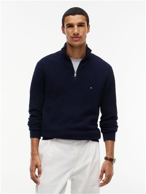 Tommy Hilfiger Pima Cotton Cashmere Blend Half Zip Sweater - Navy - M