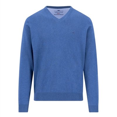 Fynch Hatton V-Neck Superfine Sweater - Blue - M