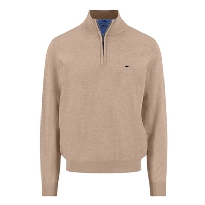 Fynch Hatton Fine Knit Cotton 1/4 Zip Sweater - Beige - XL