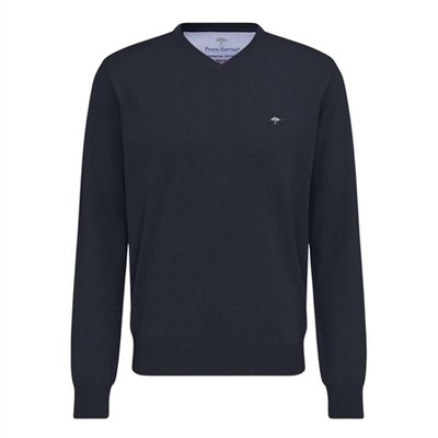 Fynch Hatton Fine Knit Cotton V-Neck Sweater - Navy - XL