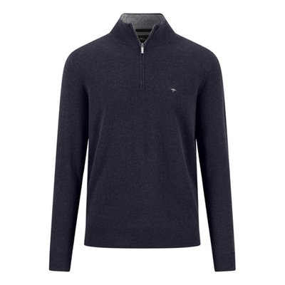 Fynch Hatton Troyer Zip Merino Cashmere Sweater - Navy - L