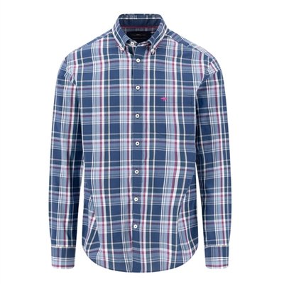 Fynch Hatton Cotton Dark Multicolor Check B.D. Shirt - Blue - L