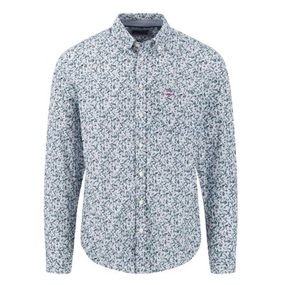 Fynch Hatton Flower Print B.D. Cotton Shirt - Teal - XL
