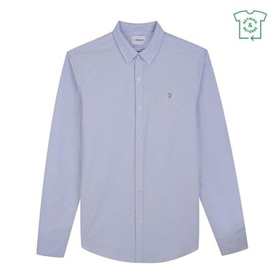 Farah Brewer Slim Fit Organic Cotton Oxford Shirt - Light Blue - L