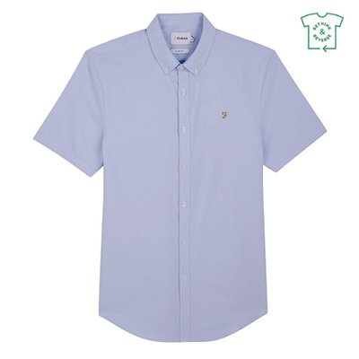 Farah Brewer Short Sleeve Oxford Shirt - Light Blue - XL