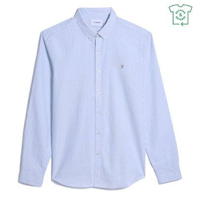Farah Brewer Stripe Long Sleeve Shirt - Light Blue - L