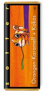 Zotter, Hand Scooped, Orange, Caramel & Coconut, 70% Dark Chocolate Bar