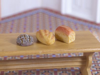 3 x Rustic Loaves of Bread for 12th Scale Dolls House