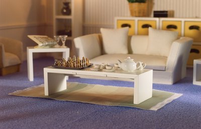 Modern White Low Table/ Shelf for 12th Scale Dolls House