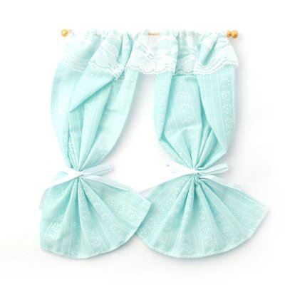 Turquoise Curtains on Rail for 12th Scale Dolls House