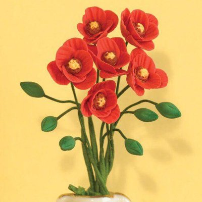 Red Poppies Flowers x 6 for 12th Scale Dolls House