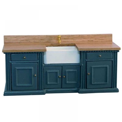 Blue/ Pine Smallbone Sink Unit with Belfast Sink for 12th Scale Dolls House
