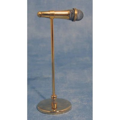 Gold Microphone and Stand for 12th Scale Dolls House