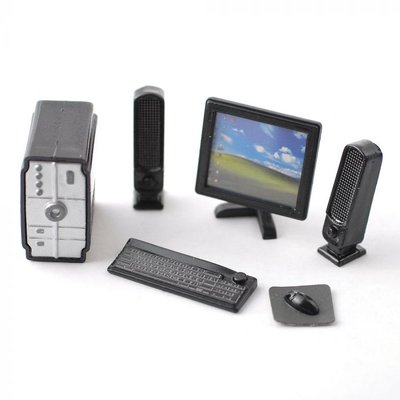 Black Desktop Computer Set for 12th Scale Dolls House