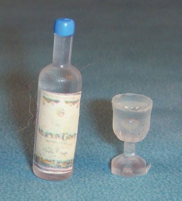 Spirit Bottle and Two Glasses for 12th Scale Dolls House