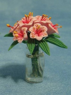 Lilies in Glass Vase for 12th Scale Dolls House