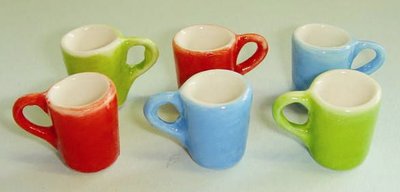 Coloured Mugs x 6 for 12th Scale Dolls House