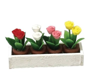 Tray of Potted Roses for 12th Scale Dolls House