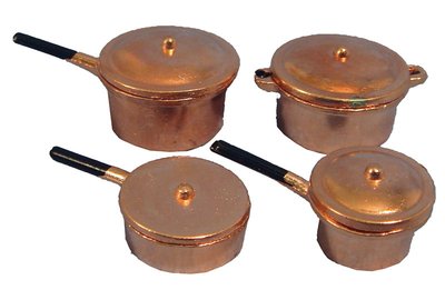 Copper Saucepans x 4 for 12th Scale Dolls House