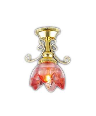12V Lily Ceiling Light Red Shade for 12th Scale Dolls House