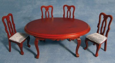Oval Dining Table and 4 Chairs for 12th Scale Dolls House