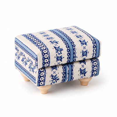 Blue Patterned Foot Stool for 12th Scale Dolls House