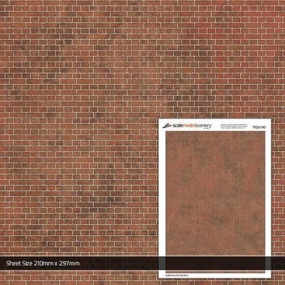 Scale Model Scenery English Bond Dirty Red Brick Texture Paper (Pack of 5) OO Gauge