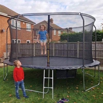 Air King 16ft Trampoline & Enclosure Free Shoe Tidy & Ladder – Black